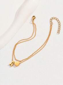 1pc Fashionable Minimalist 26 Initial Double Layer Anklet, Suitable For Summer Outing, Beach, Holiday, Daily Wear, A Great Gift For Teenage Girls