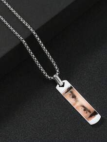 1pc Customized Couples Eye Photo Necklace, Laser Engraved Eye Photo And Name Pendant Necklace, Customized Laser Letter Couples Necklace, Stainless Steel Square Pearl Men's Photo Necklace, Couples Gift, Gift For Boyfriend, Girlfriend - Color Photo Necklace - View 15