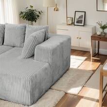 Modular U-Shaped Sectional Sofa,130-Inch 4-Seater Chaise Lounge With Reversible Design, Striped Corduroy Fabric In Gray – Customizable Living Room Or Bedroom Couch, Freely Configurable Layout. - 1 - View 7