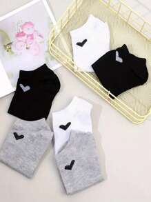 3 Pairs Unisex Heart Design Ankle Socks, Minimalist Solid Heart Pattern, Thin, Moisture-Wicking, Breathable, Suitable For Daily Casual, Outdoor Sports, Hiking