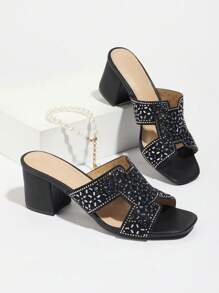 Women's Party Shoes, Wedding Shoes, Fashion Mid-Heel Sandals, Rhinestone Sandals