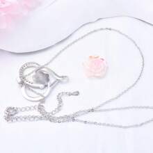 Adjustable Cubic Zirconia Heart & Dog Paw Design Necklace, Allergy-Free Ladies Cute Animal Pendant Necklace Birthday Gift