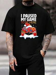 Camiseta navideña divertida para jugadores - ¡Pausé mi juego por esto! - Regalo perfecto para amantes de los videojuegos - Camiseta de algodón negra para hombres y mujeres - Negro - Ver 1