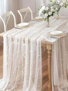 2pcs 39in White Pearl Tulle Cloth, Suitable For Wedding Arches, Dining Table Centers, Chair Sashes, Table Covers, Bridal Shower, Theme Parties, Event Backdrops, Floral Wrapping, Outdoor Garden Decor