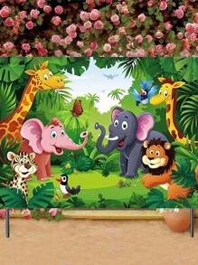 1pc-Zoo Photography Background Cartoon Wild Animal Background Happy Birthday Photography Background Animal Jungle Wildlife Zoo Theme Party Decoration Photo Studio Props