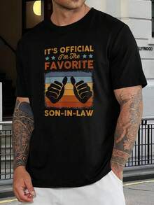 Camiseta de moda favorita del yerno - Regalo divertido para el mejor yerno, cumpleaños, boda, vacaciones para hombres, camiseta gráfica personalizada, cómoda mezcla de algodón - Negro - Ver 1