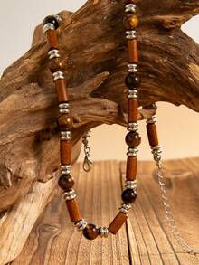 1 件波西米亚风格木珠项链，男士休闲配饰 - 棕色 - 查看 2