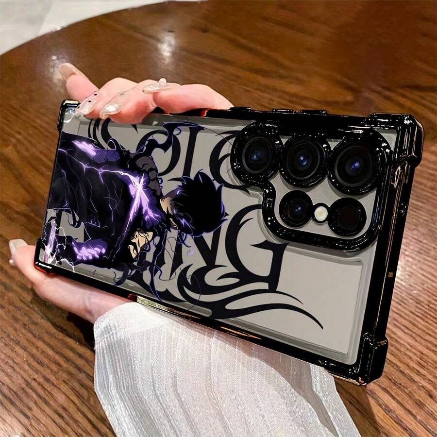 Funda de teléfono con temática de anime adecuada para Galaxy S25 S24 S23 S22 S21 FE Ultra Plus, teléfono 16/15/14/13/12 Pro Max 16 Plus con una cubierta trasera suave transparente a prueba de golpes para 4G y 5G. - Negro - Ver 1