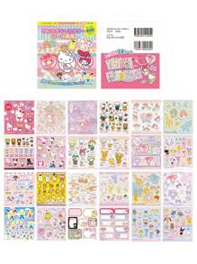 Sanrio Sanrio Kuromi Hello Melody Cinnamoroll Cartoon Character Kitty Cat Collection Cute Sticker Book Cartoon Handbook DIY Stickers (Some Parts May Be Random)