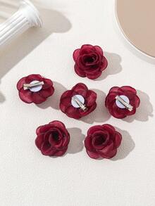 6pcs Cute Rose Flower Hair Clips, Suitable For Daily Wear And Holiday - Burgundy - View 4