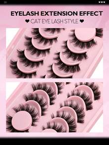 6 Pairs Manga Lashes Cat Eye Lashes Faux Mink Eyelashes Fox Eye Eyelashes Natural Full False Eyelashes Cosplay Travel Essentials Makeup Tools (8-15) - Black - View 2