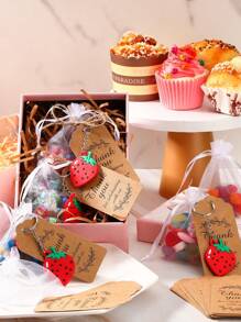 Llaveros con forma de fresa como recuerdos para invitados de fiesta de cumpleaños, bolsas blancas de regalo, etiquetas de agradecimiento, recuerdos con tema de frutas para fiestas, Navidad