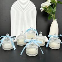 VICKYO VICKYO 6 Sets Scented Candle Set, Votive Candle With Candle Holders And Lids, Thank You Tags And Blue Ribbon Return Gifts, Wedding Party Favors And Decoration