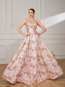 UNITHORSE Women's [Random Cut] Elegant & Graceful Sleeveless Jacquard Fabric Fitted Cocktail Party Dress - Multicolor - View 4