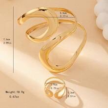 2pcs Set Exaggerated Geometric Minimalist Chic Metallic Adjustable Cuff Bracelet & Ring Set For Women