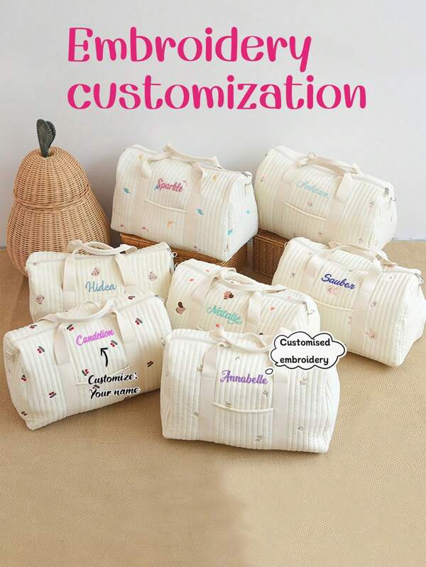 1 pezzo Borsa da mamma personalizzata con ricamo a disegno di orsetto, borsa maternità e per bambini di grande capacità con ricamo personalizzato, borsa fasciatoio con motivo carino a cartoni animati, borsa a spalla multifunzione di moda per mamme, adatta per uso quotidiano e come regalo per famiglia, amici, neomamme, forniture scolastiche, per insegnanti, per ragazzi e ragazze, per adolescenti, studenti di scuola media, superiore, università, principianti, studenti di secondo anno, studenti più giovani