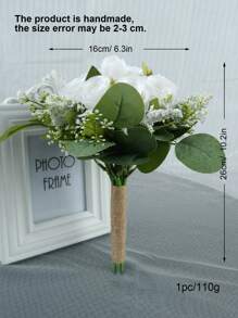 1 Stück neue künstliche weiße Rose mit Geldpflanze Blatt Bouquet, Hochzeitsdekoration, geeignet für Hochzeitsfotografie, Wohnzimmerdekoration, Brautstraußaccessoire