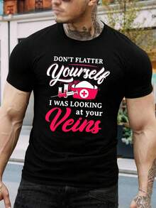 Camiseta divertida de enfermera para mujer 'No te adules, estaba mirando tus venas' - Regalo de escuela de enfermería RN LPN Camiseta cómoda de algodón Ropa profesional médica Los mejores regalos para esposa - Negro - Ver 1
