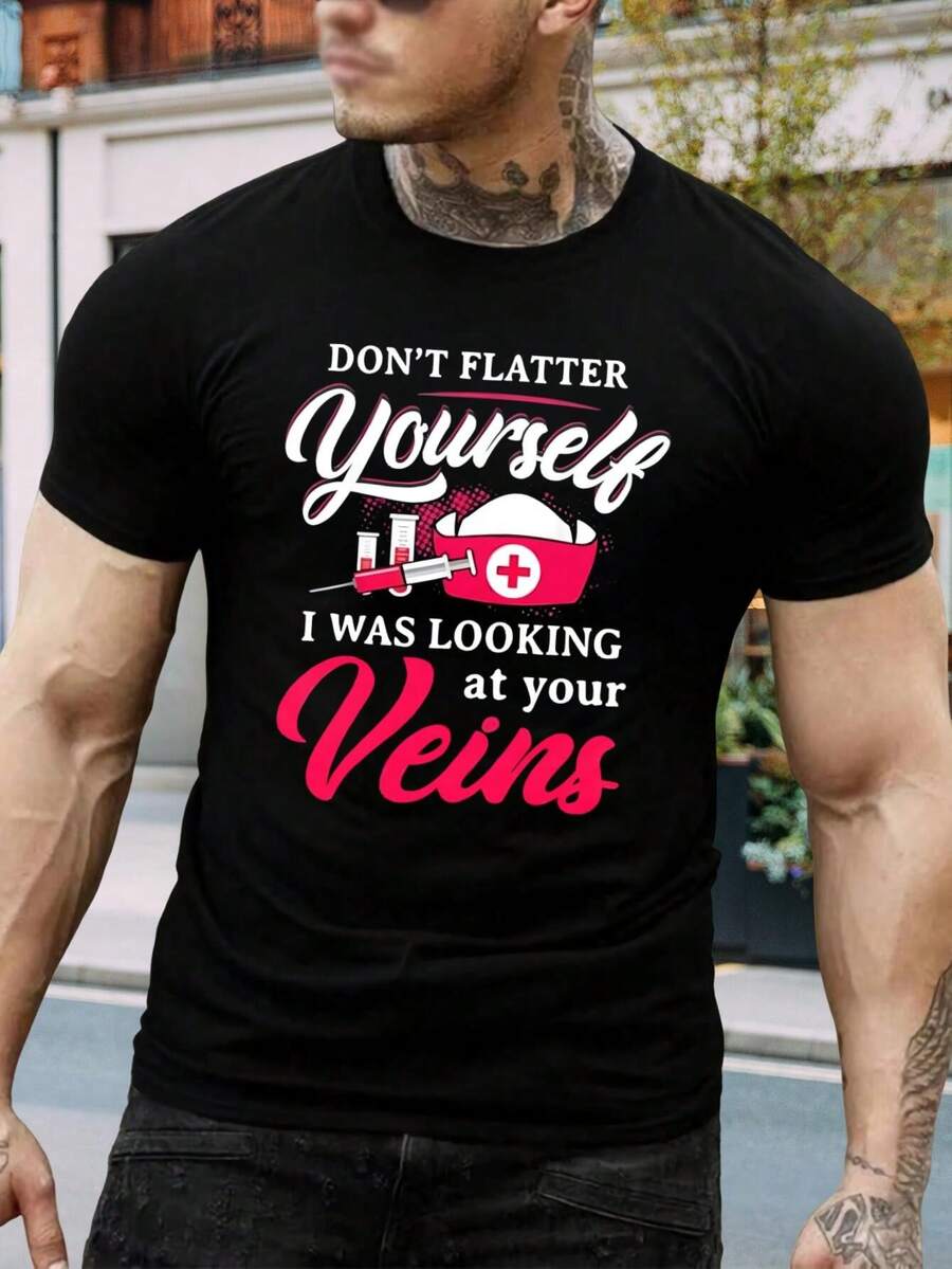 Camiseta divertida de enfermera para mujer 'No te adules, estaba mirando tus venas' - Regalo de escuela de enfermería RN LPN Camiseta cómoda de algodón Ropa profesional médica Los mejores regalos para esposa - Negro - Ver 1