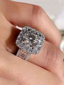 1 Stück glamouröser S925 Sterling Silber Cubic Zirkonia Ring, Verlobungsschmuck für Frauen, hochwertiger Schmuck