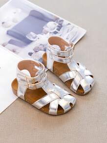 Sandalias retro de correa alta para niños, nuevos zapatos de verano para niñas con diseño romano, zapatos planos de moda para niños y niñas de talla media/grande con cierre de gancho y bucle, sandalias de princesa para la playa, zapatos antideslizantes para bebés