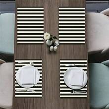 4 件/6 件黑白竖条纹主题创意餐垫套装 - 优质亚麻材质，易于清洁，适用于厨房餐厅装饰、节日派对餐桌装饰、家居装饰