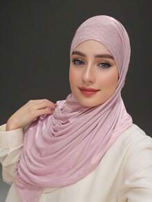 1 Piece Women's Hot Diamond Plain Jersey Hijab Shawl Soft Headscarf Arabic Casual Long Scarf Conservative Solid Color Headscarf Suitable For Daily Use For Dress - A - View 9