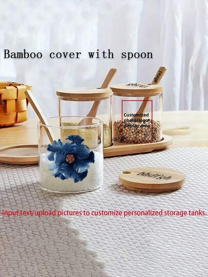 Glass Round Wooden Spoon Storage Jar With Wooden Spoon High Borosilicate Glass Seasoning Jar Multi-Purpose Storage Sealed Jar Candy Tea Jar.
