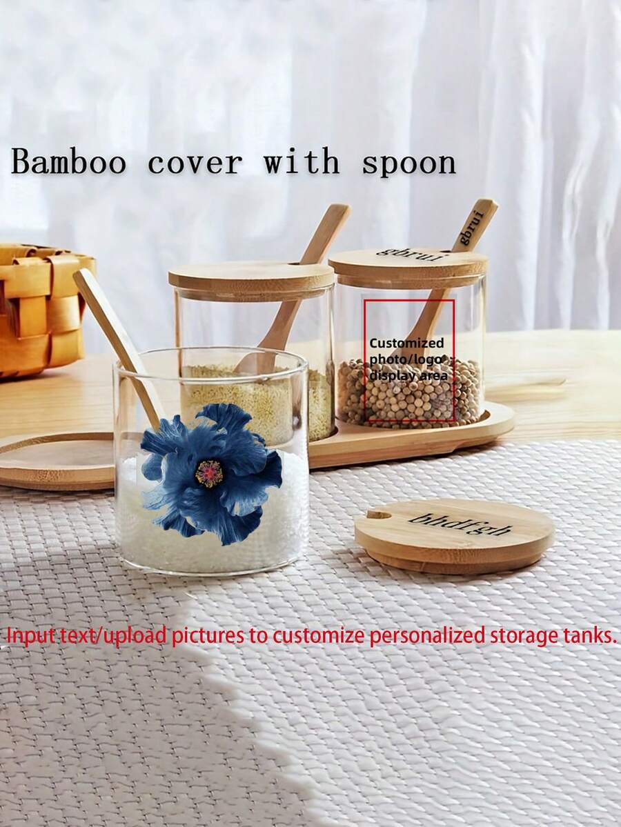 Glass Round Wooden Spoon Storage Jar With Wooden Spoon High Borosilicate Glass Seasoning Jar Multi-Purpose Storage Sealed Jar Candy Tea Jar. - Multicolor - View 1