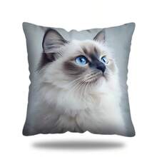 TOPSSCTR 1件猫咪印花抱枕套 - 蓝眼睛白猫设计，波西米亚风格动物主题家居装饰，卧室点缀，拉链设计，可机洗（不含枕芯），猫咪装饰