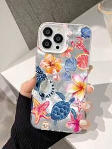 1pc White Ocean Feather Pattern IMD PC Hard Phone Case, Soft Edges, Colorful Silver Design Compatible With Samsung A54/S24/S24plus/S24ultra/S24fe, 16 ProMax/16Pro/16Plus/16 - White - View 1