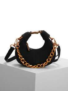DareSee Bolso de mano minimalista de moda, bolso casual de unicolor y elegante para mujeres, nuevo regalo de llegada para el festival de música, el festival Y2K, el regreso a la escuela, otoño e invierno - Negro - Ver 11