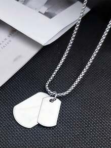 1pc Fashion Mother-Child Dog Tag Pendant Necklace, Beaded Chain Jewelry, Versatile Streetwear Accessory, Stainless Steel Dog Tag Pendant Necklace With Beaded Chain, Suitable For Men's Daily Wear