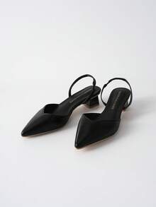 Women's Black Casual Slip-On Sandals, Pointed Toe, Chunky Slip-On Wearing Heels Winter Gifts - Black - View 4