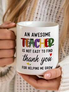 1pc 11oz Teacher Appreciation Ceramic Coffee Mug - "Thank You For Helping Me Grow" Porcelain Cup,Outdoors,Summer And Winter Drinking Utensils,Perfect For Hot Cold Drinks,Gift For Birthdays,Perfect For Home Office Use,Tea Cup,Wedding,Graduation - Multicolor - View 10