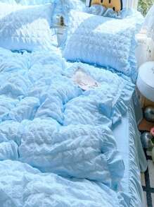 3 pièces Ensemble de literie à volants à carreaux, incluant la housse de couette et les taies d'oreiller