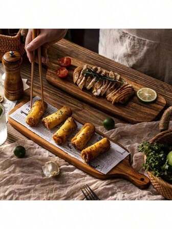 1 pièce Planche à découper en bois avec long manche, planche à découper en bois pour le fromage, la viande, le pain, les légumes et les fruits, planche à découper de cuisine, plateau de service, planche à découper pour la maison/dortoir, ustensile de cuisine, cadeau d'anniversaire, fournitures de fête, repas, camping
