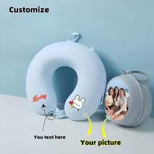 定制您的姓名/照片 凉爽感觉 U 型枕记忆泡沫颈部支撑枕，旅行飞机枕，便携式可折叠颈枕，办公室午休必备 - 彩色 - 查看 2