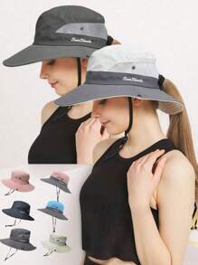 1 pièce Chapeau de soleil à large bord pour femme - Design à queue de cheval, large bord pour ombre solaire, chapeau de seau pliable pour plage et été, idéal pour la pêche, les vacances à la plage, les voyages de femmes et les activités extérieures