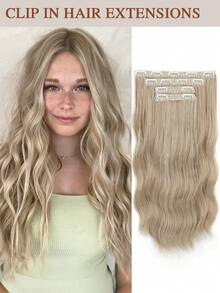 Tóc nối kẹp, tóc nối dài 20 inch bằng sợi tổng hợp gợn sóng dành cho nữ - 4 sợi tóc giả bằng sợi tổng hợp dày mềm mại dùng cho tiệc tùng hàng ngày Halloween, Ngày lễ tình nhân, Giáng sinh - Nhiều màu - Xem 12