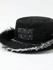 DareSee 1pc Vintage Washed Frayed Edge Embroidered English Letter Drawstring Bucket Hat, Suitable For Couples, Outdoor Sports, Traveling And Daily Use Music Fest Y2KFest Back To School Autumn Winter Gifts - Multicolor - View 11