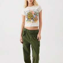 Women's Y2K Summer Slim Crop Tops Letter Tiger Pirnt Short Sleeve Round Neck Show Navel Baby Tee Streetwear - trắng - Xem 3