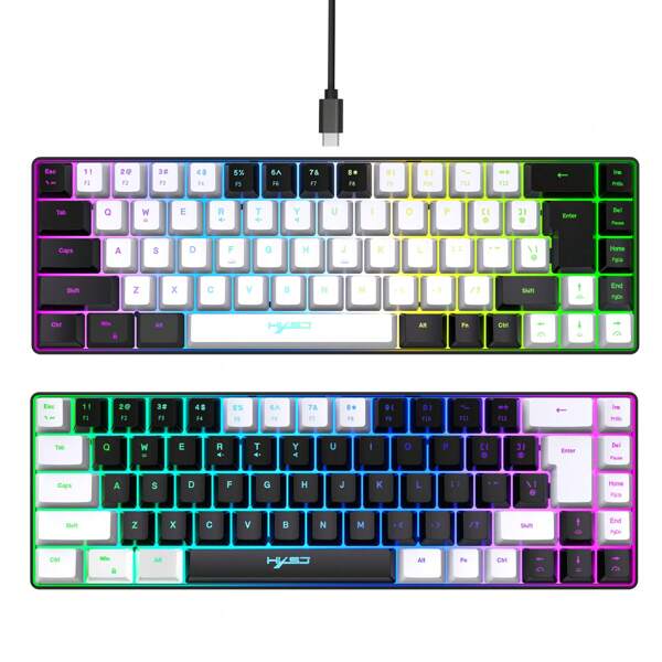 1pc HXSJ 60% Wired Gaming Keyboard, RGB Backlight Mini Compact Size 68 Keys Membrane Keyboard, Suitable For PC/ Gamers, Typists, Travel, Wired Use Only