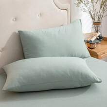 HECHO EN TURQUÍA - Juego de 2 fundas de almohada de mezcla de algodón liso - 50x70 cm - 70% algodón - Suave y Durable - Verde Pastel - Ver 2