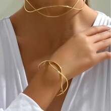 2pcs Minimalist Asymmetrical Metal Texture Open Adjustable Necklace & Bracelet Set