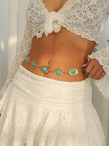 1 pieza Cadena de cintura versátil y de moda con diseño vintage de estilo bohemio y turquesa