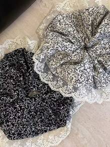 2-Pack French Oversized Hair Bands, Retro Lace Pastoral Style, Floral Large Rings, Gentle Ponytail, Fashionable Hair Bands, Head Flowers, Hair Accessories ~ Highly Attractive Ballet Bow Square Scarf, Large Intestine, High-Grade Ponytail Headband, Designer Hair Accessories
