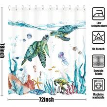 New Fowocu Sea Turtle Extra Long Shower Curtain Teal Blue Ocean Waterproof Fabric Shower Curtains For Bathroom  Funny Animal Octopus Starfish Anchor Fish Nautical Bath Curtain Dr (Teal, 72''*78'') - Teal 72"W x 78"L (Pack of 1) - View 7