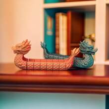 Xiyin Pavilion's Collectible - Hinge-Linked Dragon Boat Art Ornament (Available In Blue-Green/Red-Gold Dual Colors) School Supplies,Back To School