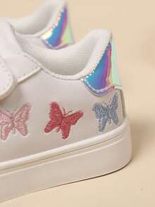 Kids Butterfly Embroidered Anti-Slip Soft Bottom Hook And Loop Casual Sports Shoes, Suitable For Students All Season - White - View 6